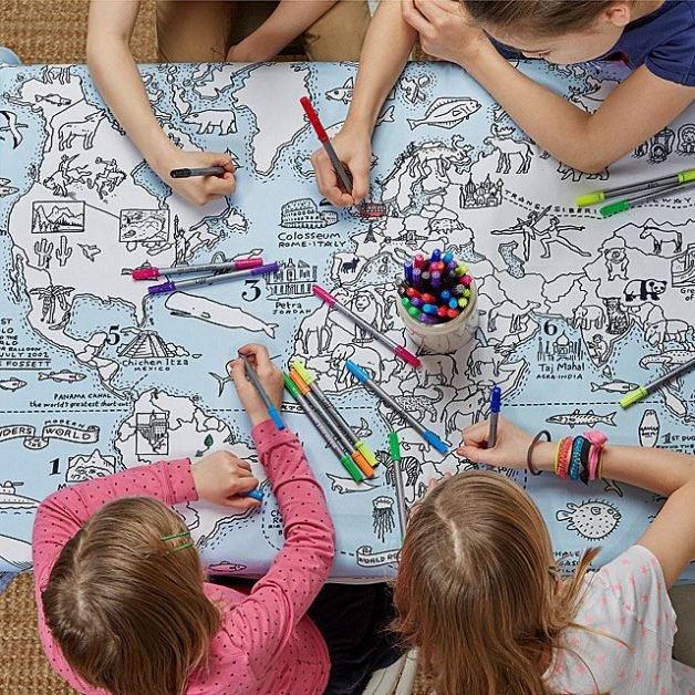 world map coloring tablecloth for kids