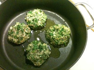 broccoli quinoa burger in the frying pan