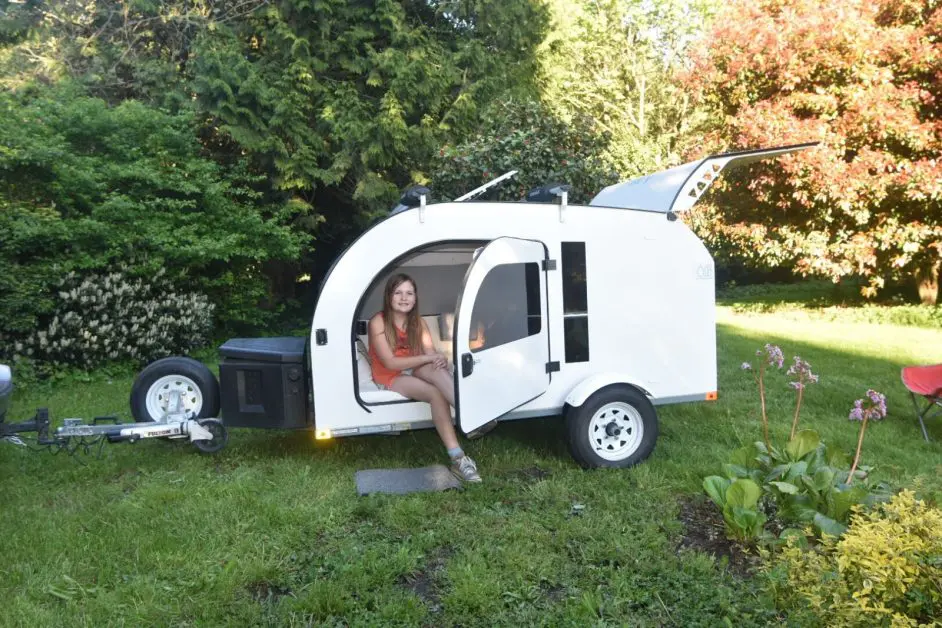 camping in a teardrop style trailer